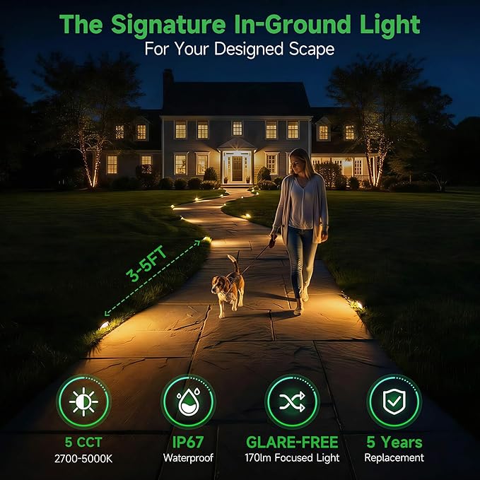Outdoor Well Lights - Warm White & Cool White 12V Ground Fixture, IP67 Waterproof LED Hard-Wired Inground Directional Landscape Lighting, ORB Aluminum for Path Backyard House 3W 170LM 6 Pack