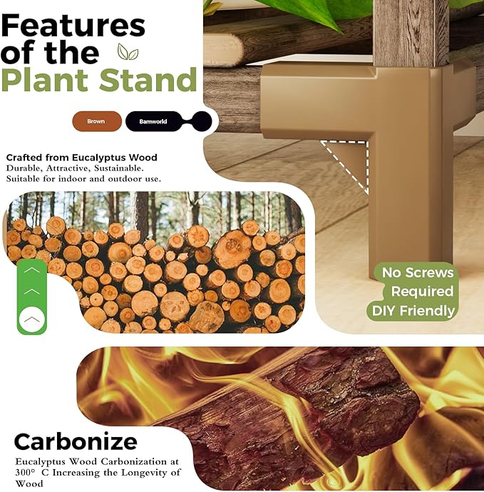 Bamworld 5 Sets Plant Stands Indoor Outdoor Combo Plant Shelves Wooden Plant Holder Rack for Multiple Plants Flower Stands for Living Room Balcony Garden Patio Lawn Window