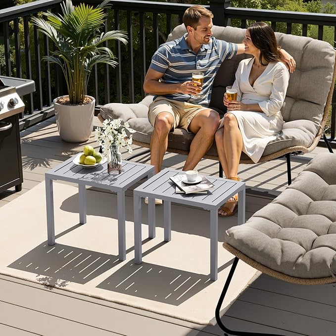 Crestlive Products Aluminum Outdoor Side Table,Rectangular End Table,Easy Assembly Small Coffee Bistro Table for Patio Pool Balcony(Light Gray)