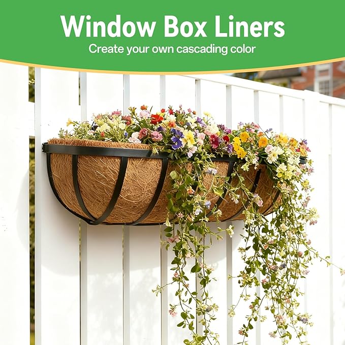ZeeDix 36 Inch Trough Coconut Liners for Planters (2-Pack) - 100% Natural Coconut Coir Fiber Planter Liners Replacement for Window Boxes, Wall Baskets, Deck Flower Boxes, Garden Railing Fence Troughs