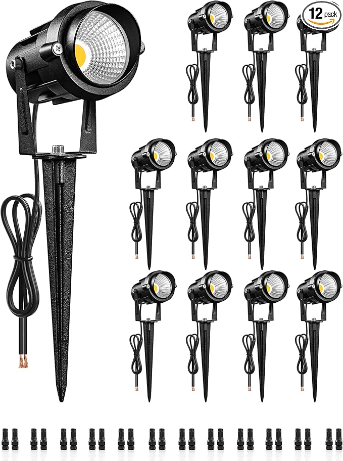 6W 700LM Low Voltage Landscape Lighting, 12V AC/DC 3000K Warm White LED Low Voltage Landscape Lights, IP65 Waterproof Outdoor Spotlights with Connectors for Garden Tree Yard 12Pack W01SLP1206