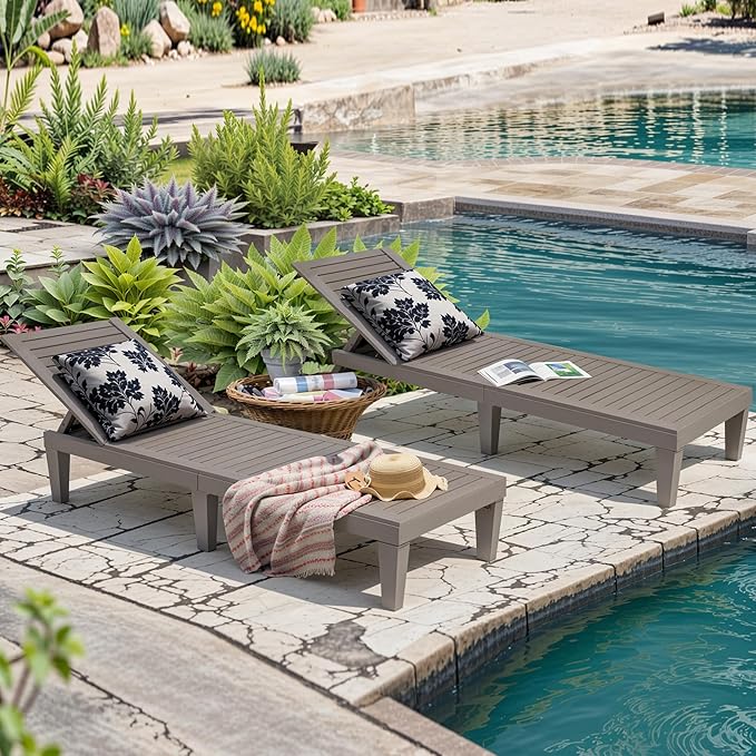 Outdoor Chaise Lounge Set of 4,Lightweight Patio Chairs,Waterproof Sun Loungers Chair Outdoor,5-Positions Adjustable Pool Lounge Chair for Garden Beach Patio Poolside Lawn and Deck,Striped Grey