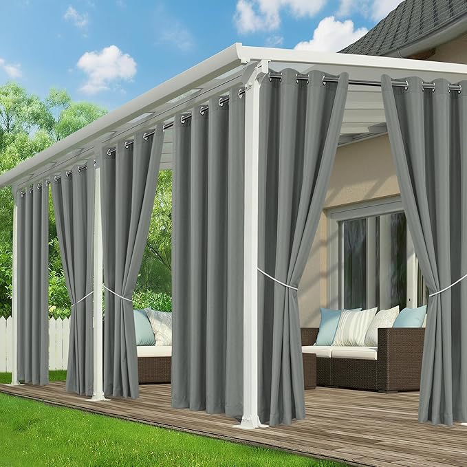 Outdoor Curtains for Patio Waterproof - 6 Panels Privacy Weatherproof Outside Curtains with Grommets for Pergola, Gazebo, Porch, Cabana, Balcony, 54 x 120 Inch, Grey
