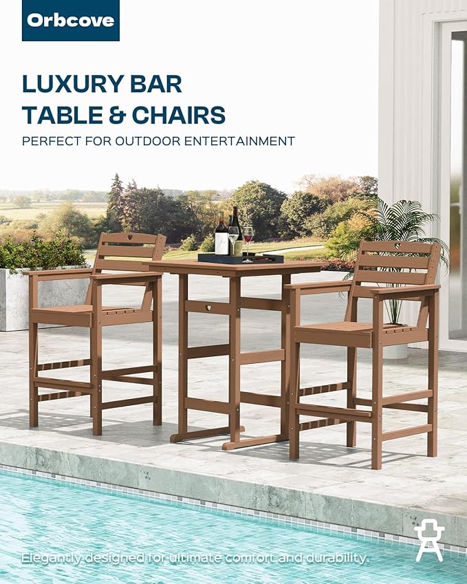 Patio Bar Table,Adirondack Chairs and Table 5 Pieces Set, Bar Height Chairs Set of 4 and Bar Table, Outdoor Bar Stools Set,Weather-Resistant Outdoor Furniture for Deck, Balcony, Poolside Easy Assembly