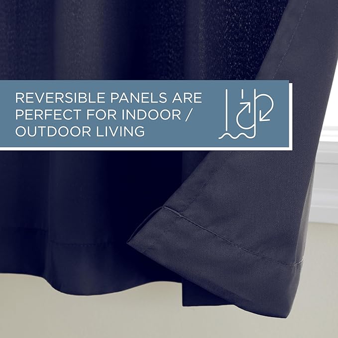 TOWN & COUNTRY BASICS Cabana Solid Heavyweight Indoor Outdoor Curtains, Light Filtering Opacity with Grommet Top, Water Repellent, 2-Pack Set, 54"x120", Dark Navy