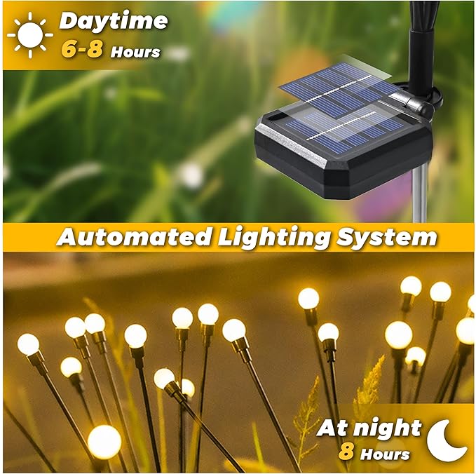 Solar Lights Outdoor-8Pack 64LEDs Solar Garden Firefly Lights Outside,Solar Powered Light Outdoor and Garden Decorative IP65 Waterproof,Yard Patio Pathway Decor,Gardening Gifts for Women,Warm White