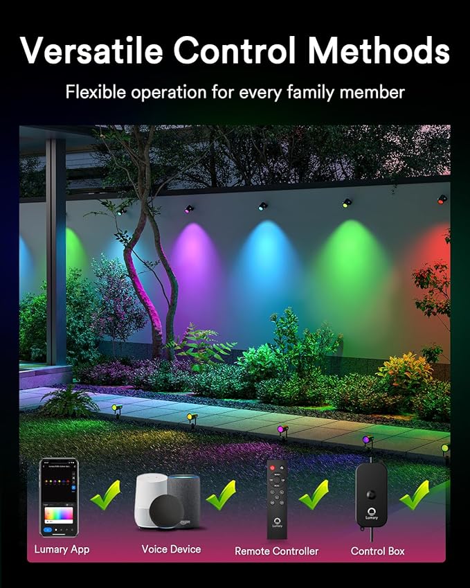 Lumary 56FT Smart Landscape Lights Gen2, 6 Pack RGBAIWW Color Changing Spotlights Low Voltage, Outdoor Lights for Yard, Festival, Compatible with Alexa & Google Assistant
