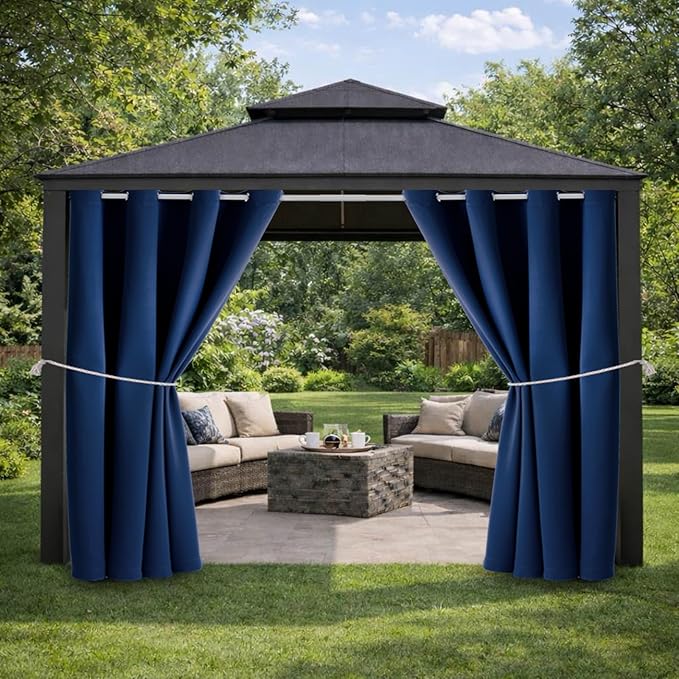 Outdoor Indoor Curtains W52 x L72 for Patio - Weather-resistant Window Panels Privacy Protect Grommet Top Thermal Insulated Home Curtain for Porch Pergola Lawn Garden Hot Tub Area (2 Panels)