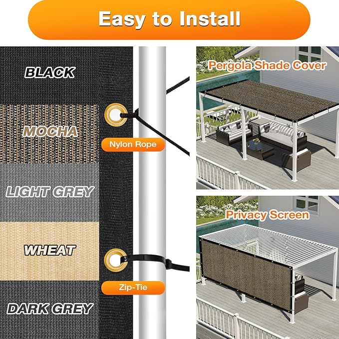 Artpuch Outdoor Pergola Shade Cover 11x13 FT Sun Shade Cloth with Grommets Mocha 90% UV Protection Canopy Patio Privacy Screen (Customized Available)