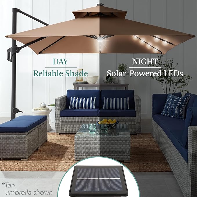 Best Choice Products 10x10ft Cantilever Patio Umbrella w/Base Included, Solar LED Lights 360 Rotation Large Offset Hanging Outdoor Shade for Deck Pool Backyard w/Stand – Lavender