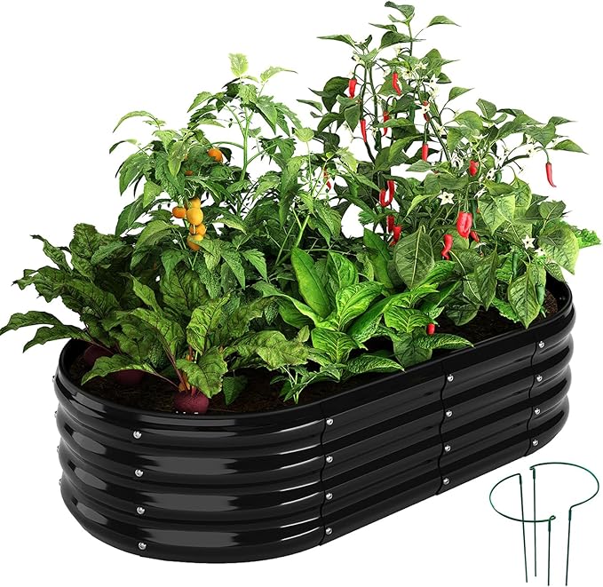 Galvanized Metal Planter Raised Garden Bed Kit for Gardening Outdoor，4x2x1ft Planter Grow Garden Box Raised Flower Bed，Long Vegetable Clearance Herb Raised Garden Beds for Gardening Black
