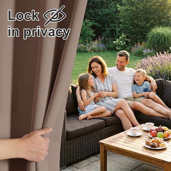 RYB HOME Extra Wide Outdoor Curtains for Patio Waterproof Heavy Duty Thermal Insulated in Summer Full Coverage Privacy for Porch, Gazebo & Pergola, W100 x L84, Mocha, 1 Panel