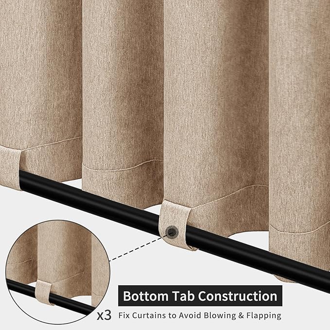 Easy-Going Linen Look Outdoor Curtains Waterproof Windproof Porch Curtains, Soft Thicken Outdoor Privacy Curtains for Patio, Gazebo, Grommet Top and Tab Bottom Drape, 1 Panel, 54x84 inch, Beige
