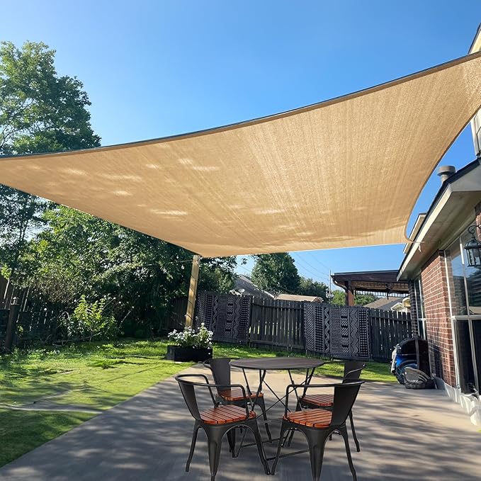 SUNLAX Sun Shade Sail 10' x 21' Sand Rectangle Canopy Sail Shade Cover UV Block Permeable Sunshade Outdoor for Patio Backyard Deck Pergola (We Make Custom Size)