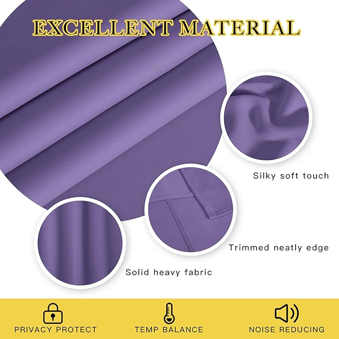 NICETOWN Blackout Short Curtain 63 inches Long for Windows, Thermal Insulated Curtain Grommet Room Darkening Window Treatment for Bedroom/Living Room, 1 Panel, W46 x L63, Lilac Purple