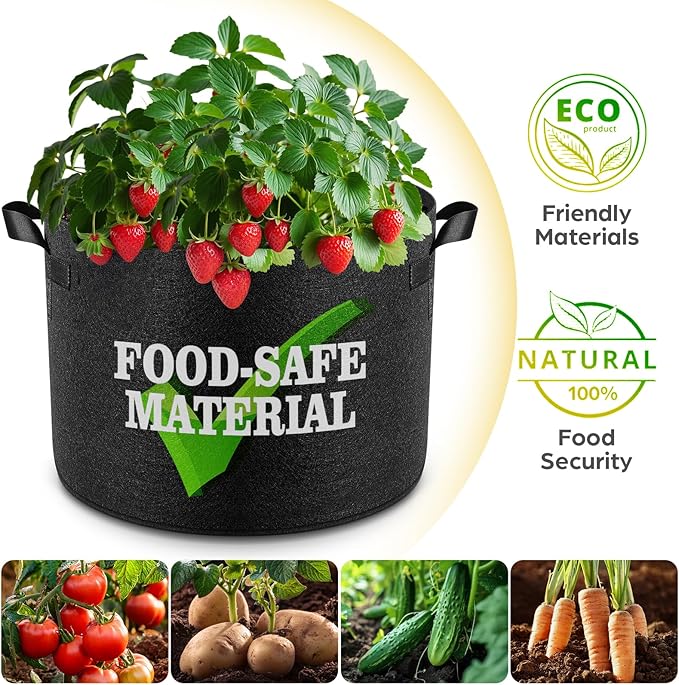 5 Pack 7 Gallon Grow Bags, Thickened Nonwoven Fabric Planter Pots with Handles, Heavy Duty 300G Garden Pots for Tomato, Potato and Vegetable