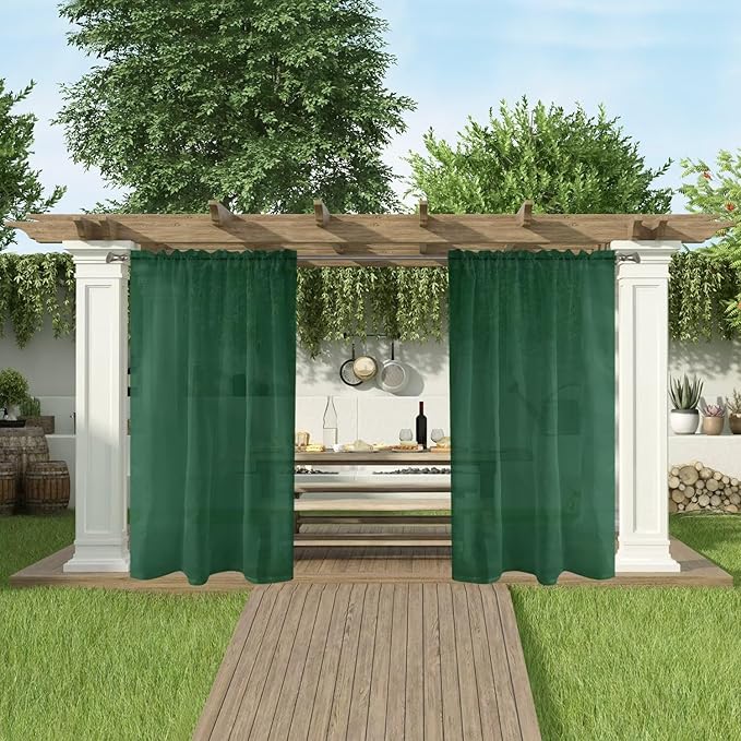 SpaceDresser Waterproof Outdoor Sheer Curtains for Patio - 2 Panels Rod Pocket Indoor Voile Sheer Curtain for Living Room,100W x 108L inch, Foliage Green