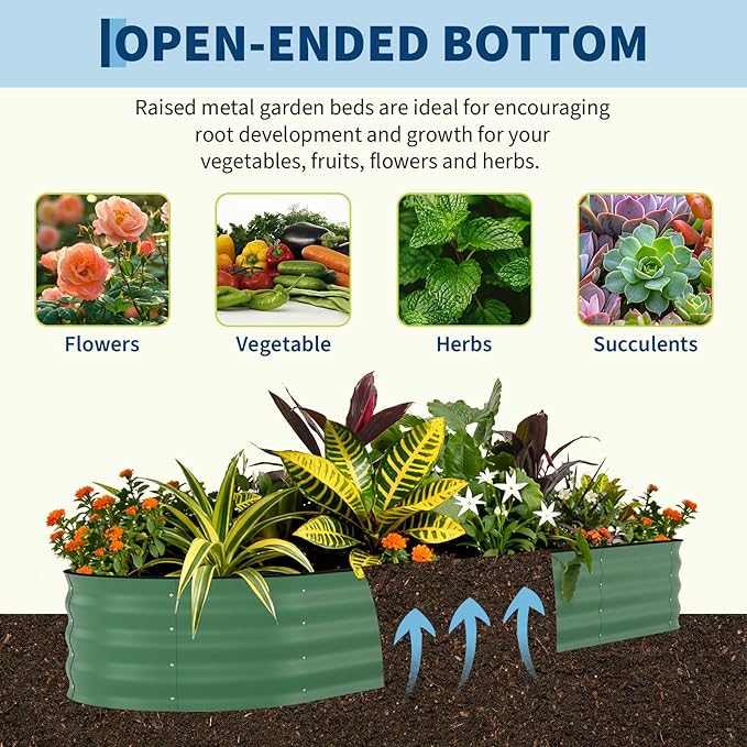 Garvee 2 Pack Galvanized Raised Garden Beds - 8x2x2ft Planter Box for Vegetables, Flowers, Rust-Resistant Garden Box, Easy Assembly Raised Beds, Durable Planters for Outdoor Plants, Green