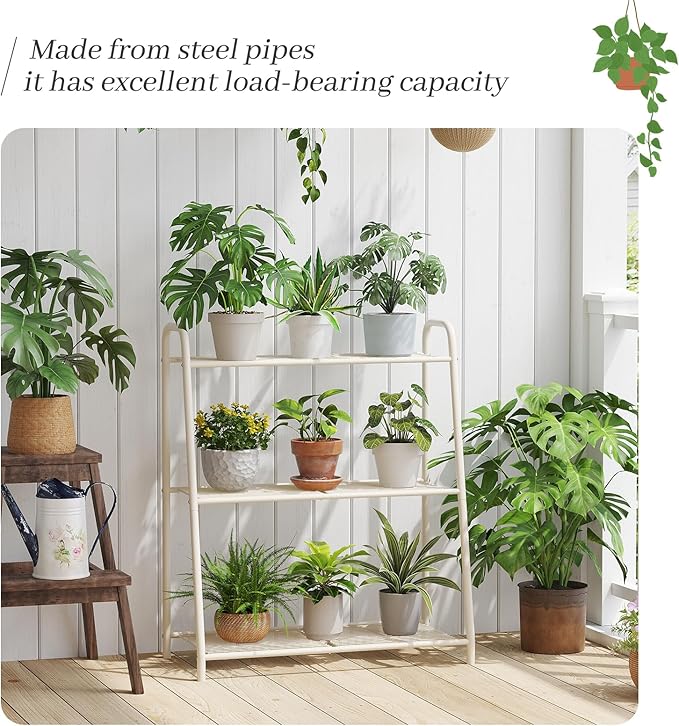 Metal Plant Stand Indoor Outdoor for Multiple Plants,3 Tier Plant Shelf,Large Heavy Duty Flower Holder Ladder Plant for Living Room, Patio, Balcony (White)