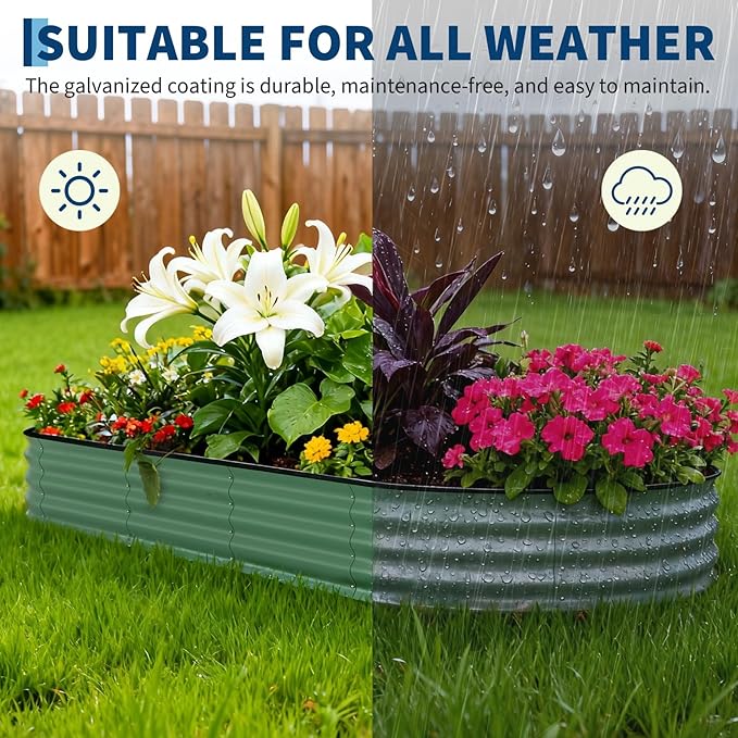 Garvee Galvanized Raised Garden Bed Outdoor, 8x4x1.5 ft Metal Planter Box for Flowers Vegetables, Rust-Resistant Raised Garden Beds for Gardening, Easy Assembly Outdoor Garden Box & Planters, Green