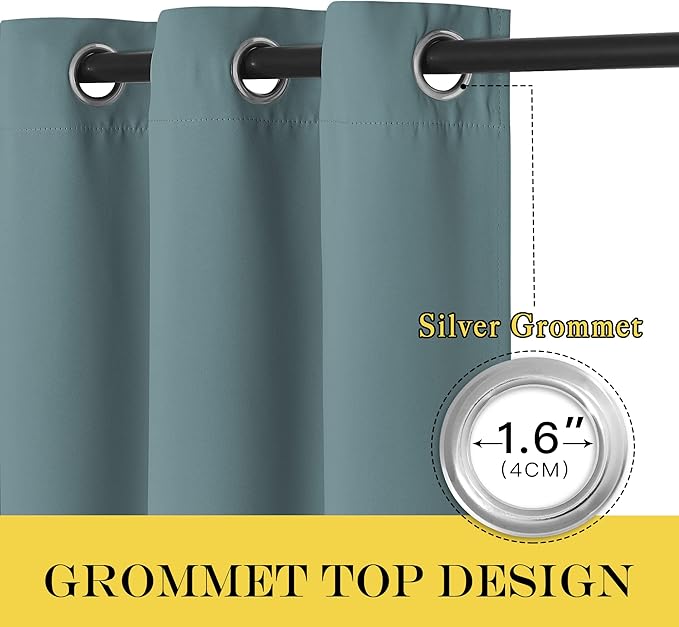 NICETOWN Blackout Drapery Curtain Panel 90 inches Long - Window Treatment Thermal Insulated Grommet Blackout Curtain/Drape for Bedroom Living Room (Greyish Blue, 1 Panel, 46 by 90 inches)