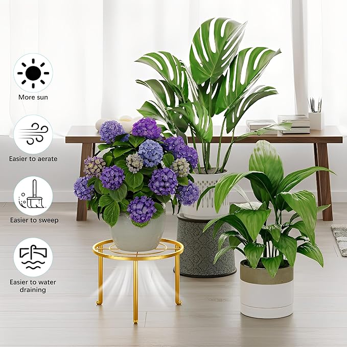 5 Pack Plant Stand Indoor Outdoor, Flower Pot Stand Plant Rack for Home Courtyard Gardens, Round Metal Corner Plant Stand for Flower Holder for Multiple Plants