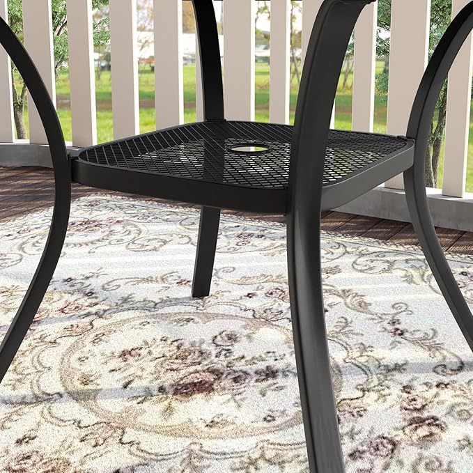 VICLLAX 5 Pieces Patio Dining Set, Outdoor Furniture Set Includes 41.2" Round Patio Table and 4 Patio Sling Chairs, Black Tabletop and Dark Grey Fabric