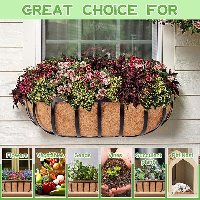 Riare 4 Pack 30 Inch Trough Coco Coir Liners for Planters, Pre-Formed Coconut Coir Replacement Liner Natural Coco Fiber Window Box Liners for Wall Planter, Window Basket Deck Railing Planter