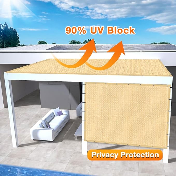 Artpuch Outdoor Pergola Shade Cover 8' X 11' Sun Shade Cloth with Grommets, 90% UV Protection Canopy Patio Privacy Screen (Customized Available) GN107, Wheat