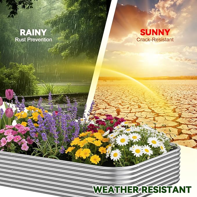 4 Pack Raised Beds for Gardening, Corrugated Galvanized Steel Raised Garden Bed, Outdoor Metal Above Ground Garden Bed for Vegetables and Flowers-4x2FT