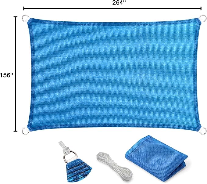 Eden's Decor Straight Flat-Edged Sun Shade Sail Rectangular 13' x 22' Blue UV-Blocking Outdoor Canopy Fabric Cloth Awning for Pergola Patio Garden Backyard Custom Size