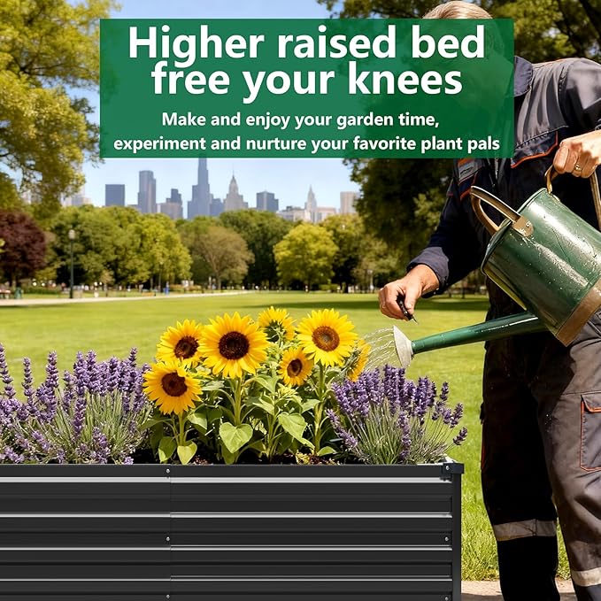 3 Pack 6x3x1FT Galvanized Raised Garden Bed Kit, Outdoor Metal Planter Box for Vegetables, Bottomless Rectangular Gardening Bed with Support Rods, Tool-Free Assembly, Black