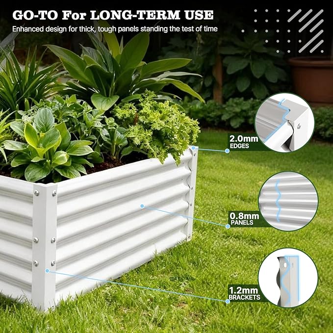 A ANLEOLIFE Set of 12 18 Inch Tall Raised Garden Beds Kit, L-Shaped, Square & Rectangular Metal Planters for Flexible Backyard Layouts, Antique White