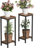 Homeiju Plant Stand Indoor, 2 Tier Wood Corner Plant Stand, Modern Square Plant Shelf Flower Stand for Living Room Patio Balcony Garden, Rustic Brown