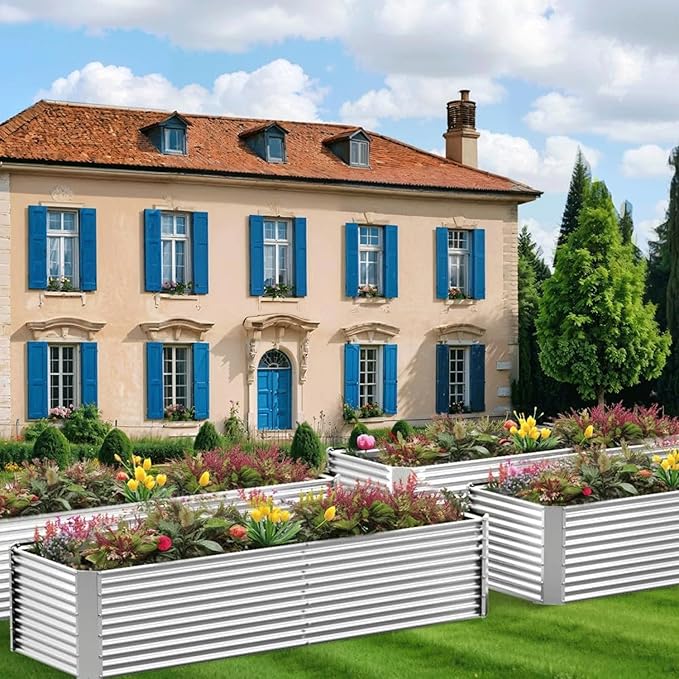 2 Pack Tall 6x3FT Corrugated Galvanized Steel Raised Garden Bed Outdoor, Metal Above Ground Garden Bed for Vegetables and Flowers, Rectangle Raised Beds for Gardening