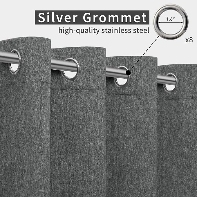 Easy-Going Linen Look Outdoor Curtains Waterproof Windproof Porch Curtains, Soft Thicken Outdoor Privacy Curtains for Patio, Gazebo, Grommet Top and Tab Bottom Drape, 1 Panel, 54x120 inch, Dark Grey