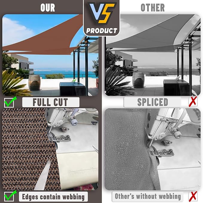 LOVE STORY Custom Size 16'x16'x22.6' Brown Sun Shade Sail Right Triangle Sunhsade Fabric Awning Canopy for Patio Backyard Carport Pergola (Customized)
