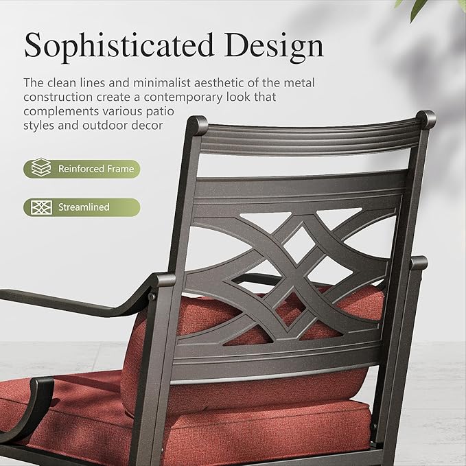 Sophia and William Outdoor Patio Dining Set for 6, Outdoor Table and Chairs, Removable Seat Cushions, 4 Fixed，2 Swivel Chairs, 60" Black Patio Dining Table,Red