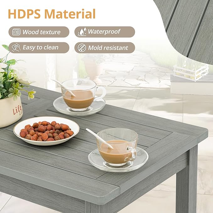 LUE BONA Outdoor Coffee Table Rectangle, HDPS Patio Coffee Tables for Outside, All Weather Patio Coffee Table with Slatted Tabletop for Deck, Garden, Balcony, Indoor or Outdoor Use, Light Gray