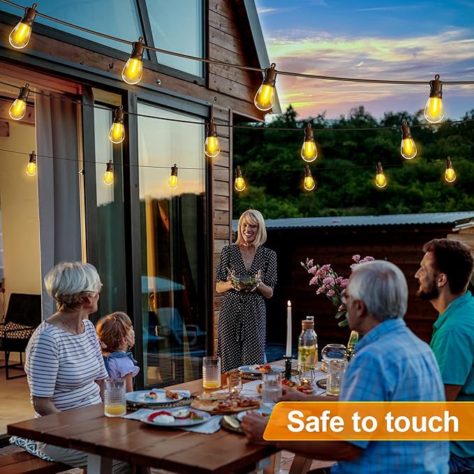 Outdoor String Lights Patio LED Light Outside - 15M 15+1 S14 LED IP65 Waterproof 50ft Porch Lighting Garden Lights