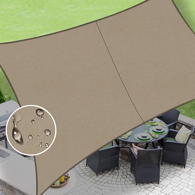 LOVE STORY Rectangle 9'x12' Waterproof Sun Shade Sail Canopy UV Block for Outdoor Patio Backyard Carport,Taupe(We Make Custom Size)