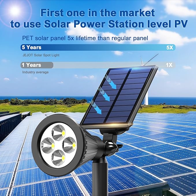 Solar Lights Outdoor Waterproof IP65,3000K Super Bright LED,2 Lighting Modes, Solar Powered Yard Garden Solar Spot Lights for Flag Landscape Auto On/Off-1 Pack