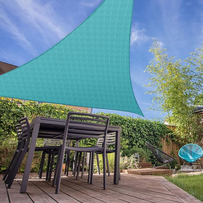 E&K Sunrise 9' x 9' x 9' Sun Shade Sail Triangle Canopy Shade Cover UV Block for Patio Backyard Garden Outdoor (Turquoise)