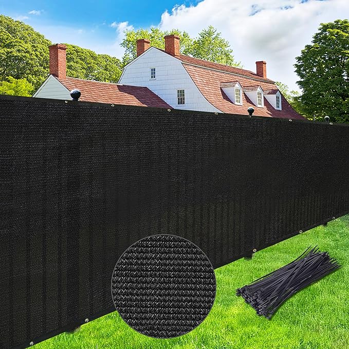 UPGRADE Privacy Screen Fence 8' x 25' Commercial Shade Cover with Brass Grommets Heavy Duty Perfect for Outdoor Back Yard-Black, Customizable
