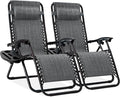 Best Choice Products Set of 2 Adjustable Steel Mesh Zero Gravity Lounge Chair Recliners w/Pillows and Cup Holder Trays - Gray