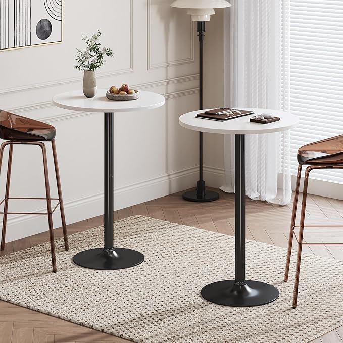 Flamaker Round Bistro Pub Table Modern Style Metal Base MDF Top Cocktail Bar Table Counter Bar Height for Pub, Dining Room, Party (4, White-Black)