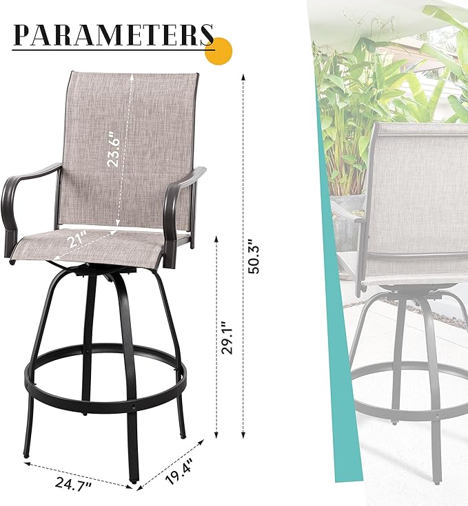 Vongrasig 4 Piece Patio Swivel Bar Chairs, All Weather Metal Textile High Swivel Bar Stools Chairs, Outdoor High Top Bistro Set for Backyard, Lawn Garden, Balcony, Taupe