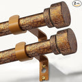 2 Pack Retro Gold Curtain Rods Set for Windows 66 to 120 Inches Adjustable Length Heavy Duty 1" Diameter Window Curtain Rod with Decorative Finials for Outdoor Bedroom Kitchen Living Room Farmhouse