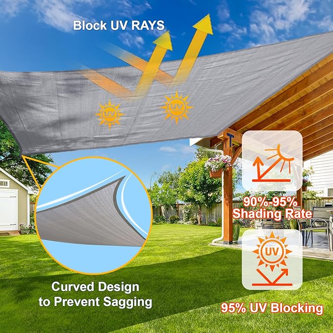 SUNLAX Sun Shade Sail 8' x 12' Silver Grey Rectangle Canopy Sail Shade Cover UV Block Permeable Sunshade Outdoor for Patio Backyard (We Make Custom Size)