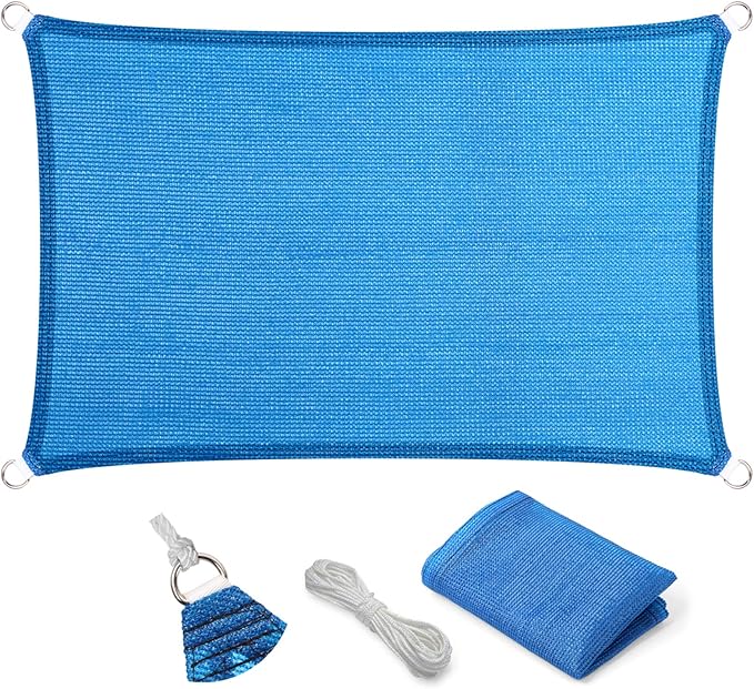 Eden's Decor Straight Flat-Edged Sun Shade Sail Rectangular 8' x 9' Blue UV-Blocking Outdoor Canopy Fabric Cloth Awning for Pergola Patio Garden Backyard Custom Size